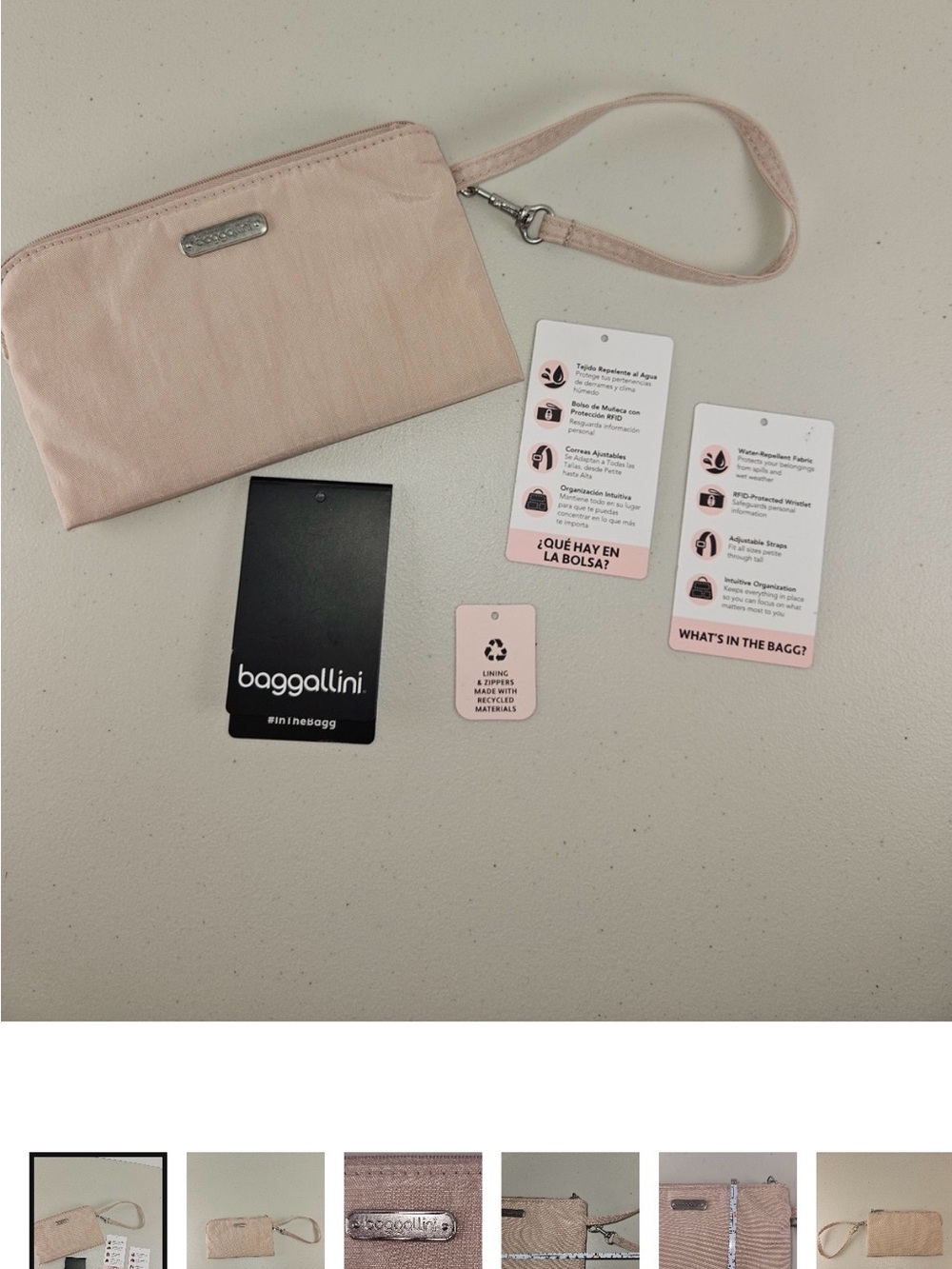 NWT Baggallini Blush Pink Wristlet Pouch Water Repellent, RFID Protected
